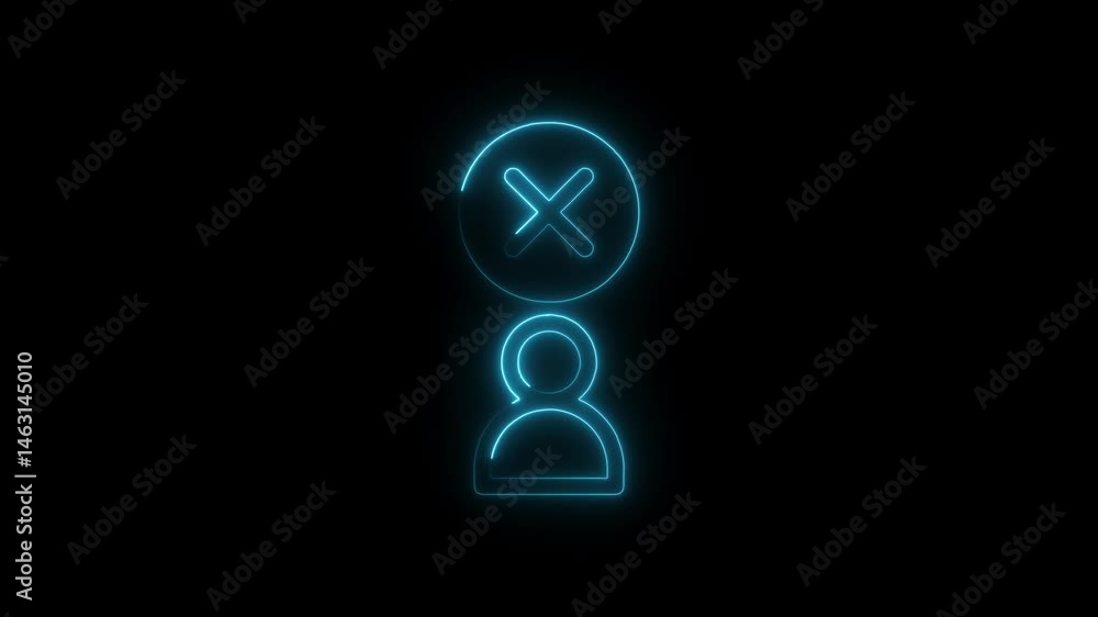 Poster neon person icon with cancel mark animation deletion rejection symbol isolated