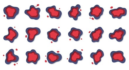 Fototapeta premium Collection of abstract, layered shapes in red and blue.
