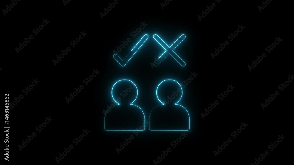 Poster Neon team decision making process with checkmark and cross animation