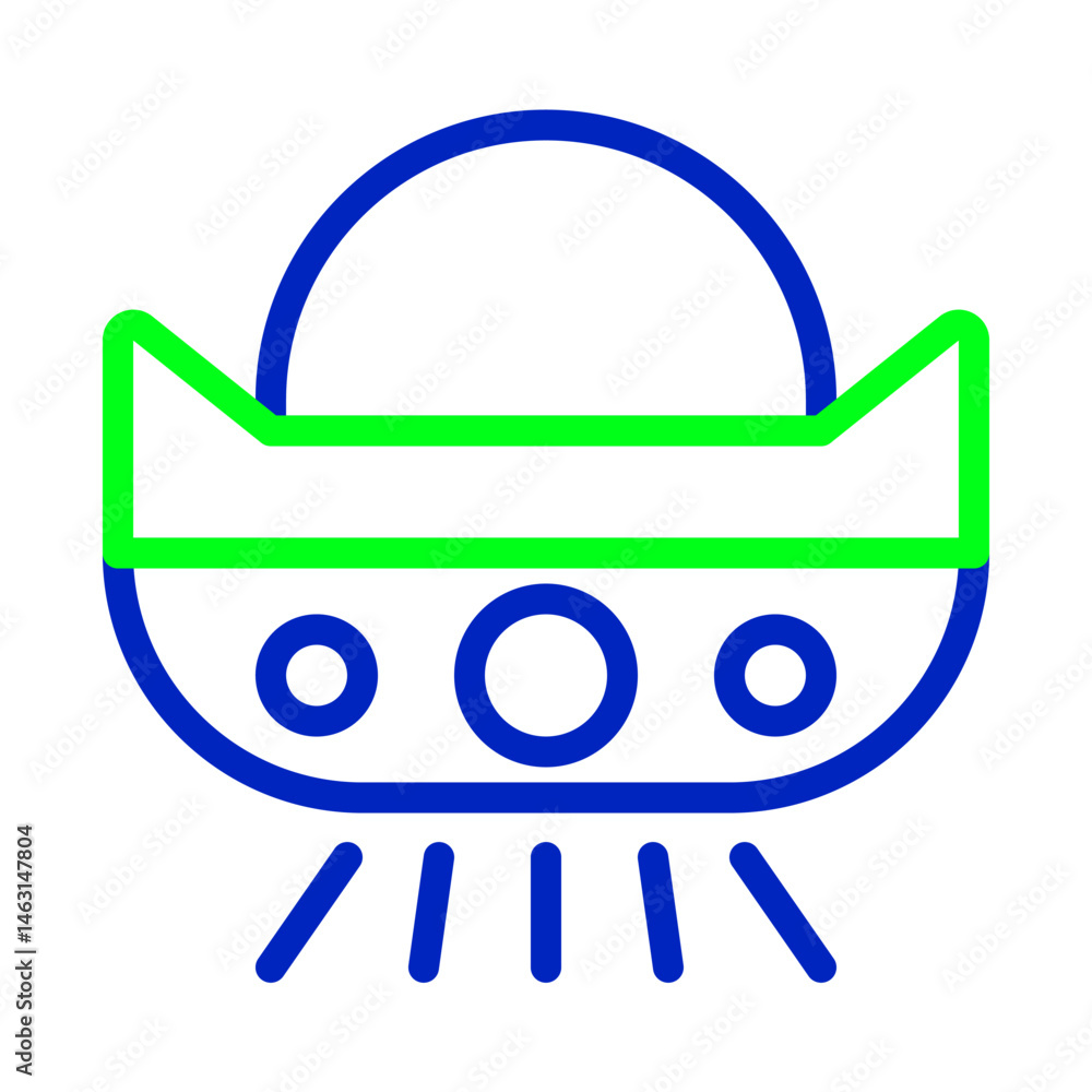 Poster stylized icon representation of an unidentified flying object in vibrant hues