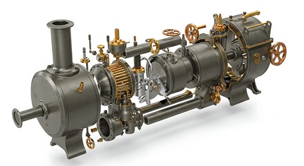 Detailed Cutaway View of Elaborate Machine with Various Working Components