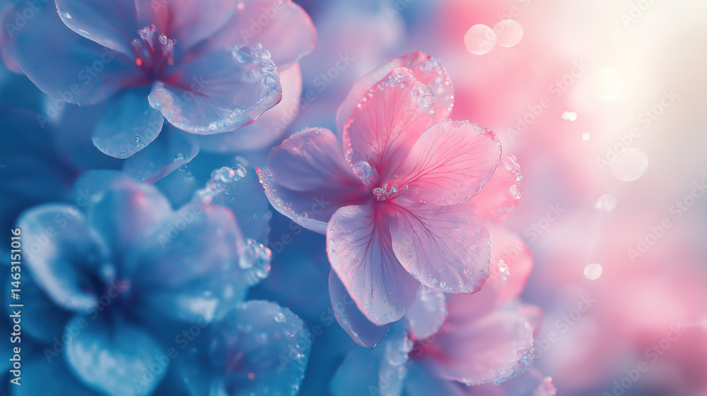 Poster gentle blue bokeh lights blending in an abstract design creating a serene background atmosphere