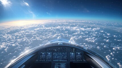Futuristic aircraft cockpit view of earth