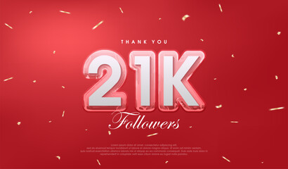 Red background for 21k followers celebration.