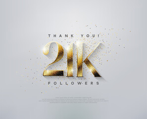 Luxury greeting 21k followers thank you, with elegant gold numbers.