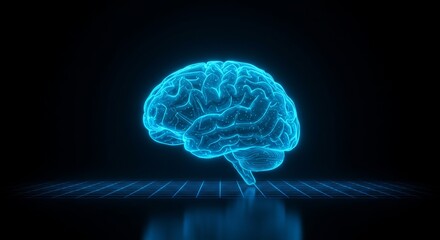Digital Glowing Brain Hologram with Futuristic Neural Effects