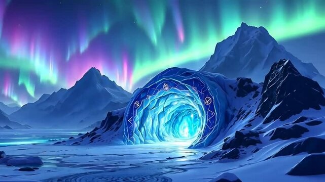 Northern Lights Ice Tunnel - Mystical Winter Wonderland Scene