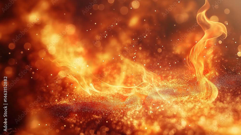 Poster bokeh lights blending with fire sparkles to create a warm and festive background design