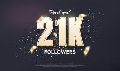 Followers design 21k achievement celebration. unique number with luxury gold