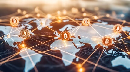 124 3d Scene Showing a Global E Commerce Network With Interconnected Blockchain Technologies Currency Exchange Symbols and Virtual Investment Markers In a Tech Driven Environment