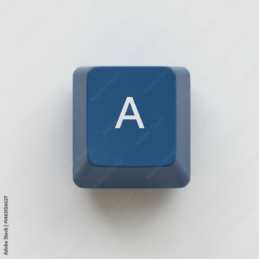 Poster keyboard key 'a' isolated on white, represents technology input