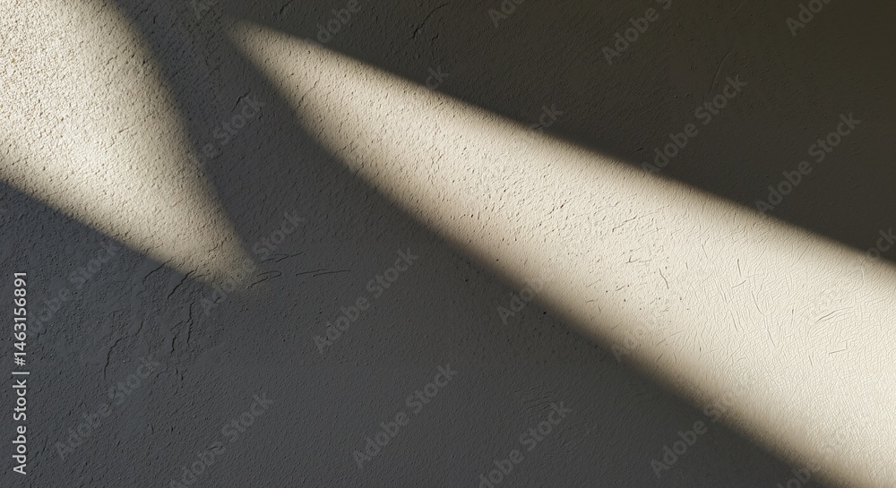 Poster sunlight casts a stark diagonal shadow across a roughly textured off-white wall, creating a dramatic