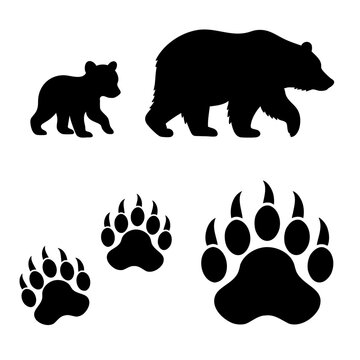 Bear Vector Bundle: Bear Silhouette, Baby Bear Silhouette, Bear Paw Print, and Bear Footprints