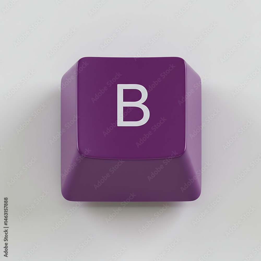 Poster purple keyboard button with the letter b on a white background