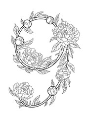 Number 9 Flower Monogram – Coloring Page Design