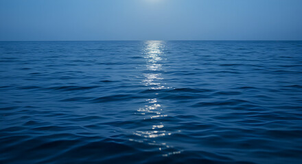 Fototapeta premium Moonlight Reflections Illuminate Deep Blue Ocean Tranquility Scenery