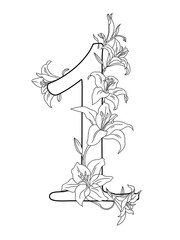 Number 1 Flower Monogram – Coloring Page Design