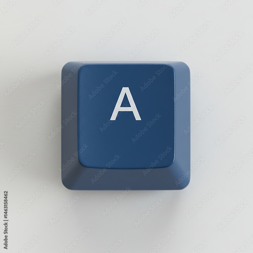 Poster single blue computer keyboard key 'a' close up detailed view