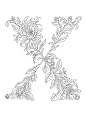 Letter X Flower Monogram – Coloring Page Design
