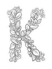 Letter K Flower Monogram – Coloring Page Design