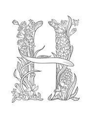 Letter H Flower Monogram – Coloring Page Design