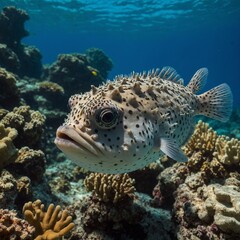  Pufferfish Floating Among Tropical Coral.