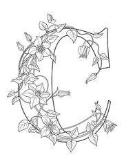 Letter C Outline with Vines – Botanical Coloring Page