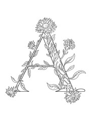 Letter A Floral Monogram – Spring Alphabet Coloring Page