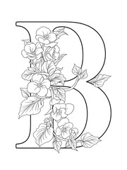 Letter B Floral Coloring Page – Tulip and Lily Monogram