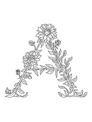 Letter A Floral Outline – Botanical Alphabet Coloring Sheet