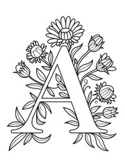  Letter A Floral Coloring Page – Daisy Alphabet Monogram