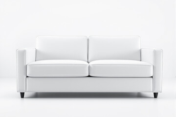 A pristine white sofa sits on a light gray background.