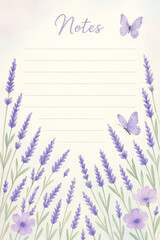 Lavender Journal Page with Butterfly – Lined Floral Stationery