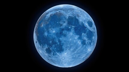 Obraz premium A stunning blue moon, showcasing its craters and surface details in a captivating night sky.