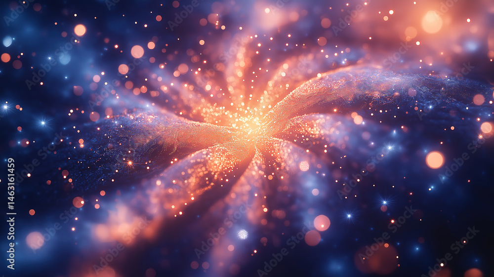 Aufkleber fireworks exploding brightly on a blue background with glowing stars and empty space for text