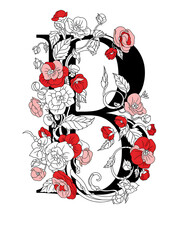 Floral Alphabet Letter B – Monogram with Red and White Flowers