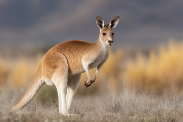 kangaroo hopping gracefully in vibrant australian landscape under bright sun