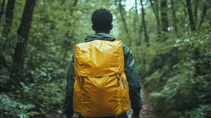 Fototapeta premium Person hiking in lush forest