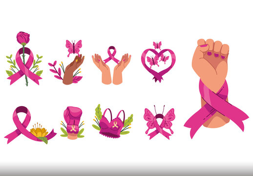 Pink Abstract Ribbon Boxing Floral Awareness Stickers