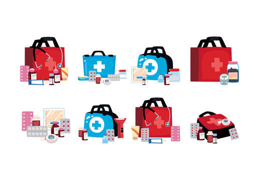 Colorful Medical Emergency Treatment Kit Illustration Design