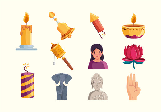 Yellow Meditation Buddha Candle Fireworks Religion Stickers