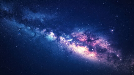 Fototapeta premium Panorama view of the Milky Way galaxy shining brightly in the vast night sky