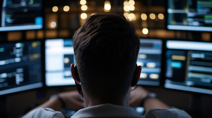 Cybersecurity Specialist Typing Commands in Secure Operations Center
