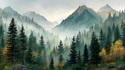 Fototapeta premium Misty Mountain Forest Vista