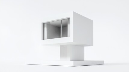 Minimalist modern architecture rendered in 3D on white seamless background