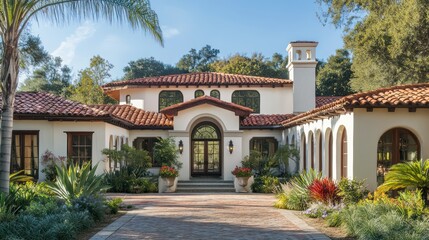 Mediterranean architecture residence displaying luxury aesthetic and garden beauty