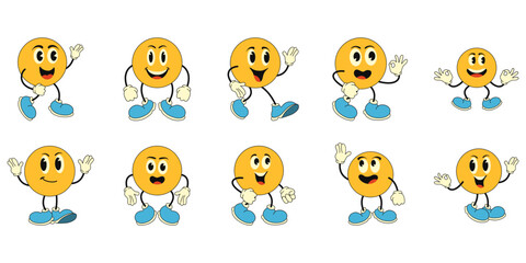 Retro Cartoon Character Emoji Illustration. Word Emoji Day Vector Isolated.