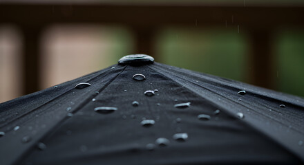 Rainy Day Protection Top Part Of Black Umbrella In Soft Focus