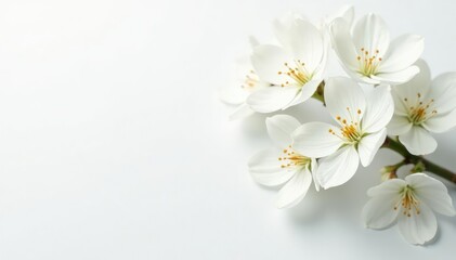 Fototapeta premium Delicate white flower blossoms on pure white background, delicate, nature