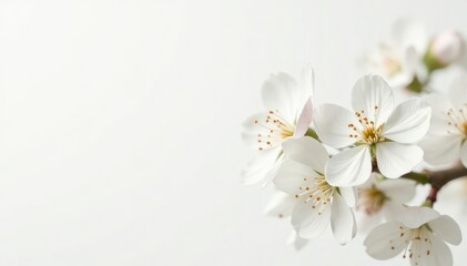 Obraz premium Delicate white blossoms against pure white backdrop, isolated, white background, image